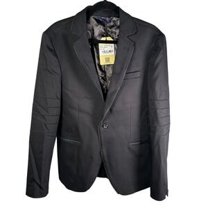 RNT23 Black Full Zip Modern‎ Blazer Jacket Men's 4XL Cotton Polyester Blend New